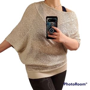 Suzy Shier asymmetrical batwing glitter knit top size large